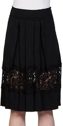 Lanvin Pleated Lace-Inset Skirt
