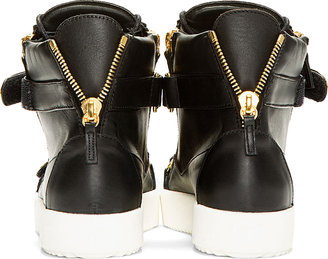 Giuseppe Zanotti Black Leather Metal Accent High-Top Sneakers
