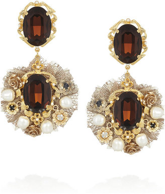 Dolce & Gabbana Gold-tone crystal and faux pearl clip earrings