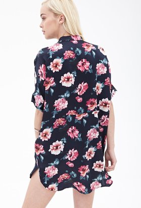Forever 21 FOREVER 21+ Floral Print Satin Shirtdress