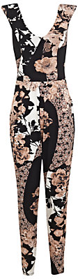 Miss Selfridge Big Shoulder Floral Jumpsuits, Black / Multi
