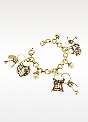Alcozer & J Brass Charm Bracelet with Lock and Key Charms