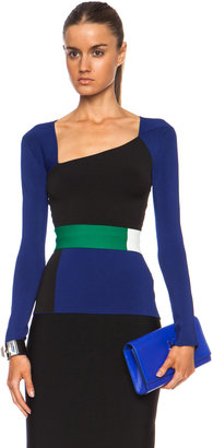 Roland Mouret Harmonia Color Block Knit Rayon-Blend Top in Royal Blue Multi