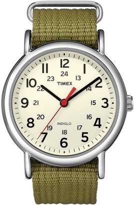 Timex Weekender Indiglo Night Light Olive Slip Through Nylon Unisex Watch