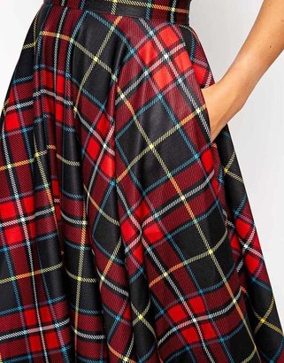 ASOS Scuba Midi Skirt In Tartan Print