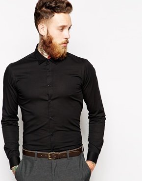 ASOS Smart Shirt In Long Sleeve With Stretch - Black