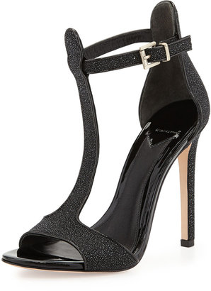 Brian Atwood B by Leigha Pebbled Leather T-Strap Sandal, Black