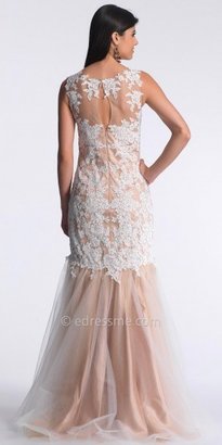 Dave and Johnny Cascading Lace Trumpet Prom Dresses