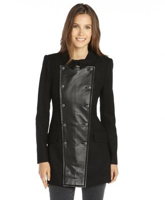 Rachel Zoe black wool blend leather trim 'Monaco' coat