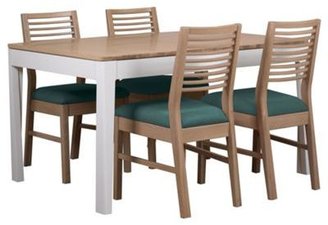 Debenhams White-washed oak and painted 'Nord' extending table and 4 chairs with blue fabric seats