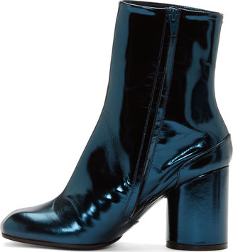 Maison Martin Margiela 7812 Maison Martin Margiela Navy Metallic Leather Ankle Boots