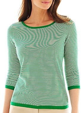 Liz Claiborne 3/4-Sleeve Striped Sweater