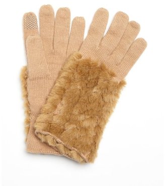 Wyatt camel wool-cashmere blend faux fur accent iTouch finger accent gloves