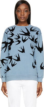 McQ Blue Flocked Swallows Sweatshirt