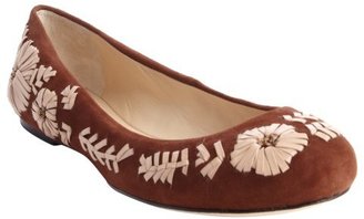 Vince Camuto toasted almond suede 'Amaretto' floral detail flats