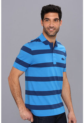Lacoste Short Sleeve Wide Spaced Stripe Pique Polo w/ Contrasted Color Croc