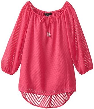 My Michelle Big Girls' Textured Woven Peasant Top with Drawstring Neckline