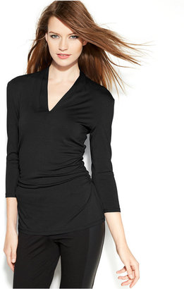 Vince Camuto Three-Quarter-Sleeve Ruched V-Neck Top