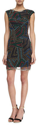 Phoebe by Kay Unger Jewel-Neck Sequined Cocktail Dress