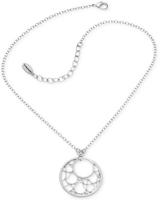 T Tahari Silver-Tone Heart Round Pendant Necklace