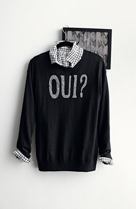 Halogen 'Oui' Zip Back Crewneck Sweater (Regular & Petite)