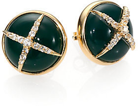 Elizabeth and James Northern Star Green Agate & Pavé White Topaz Stud Earrings