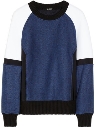 DKNY Herringbone and neoprene sweater