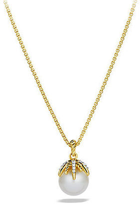 David Yurman Starburst Pearl Pendant with Diamonds in Gold on Chain