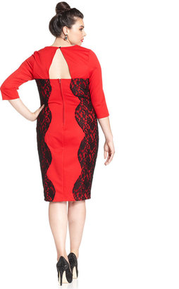 Trixxi Plus Size Three-Quarter-Sleeve Lace Bodycon Dress