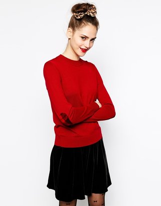 Love Moschino Long Sleeve Round Neck Sweater with Heart Elbow Patches