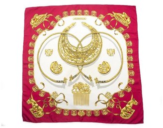 Hermes Pre-Owned Red Les Cavaliers D'or Silk Scarf