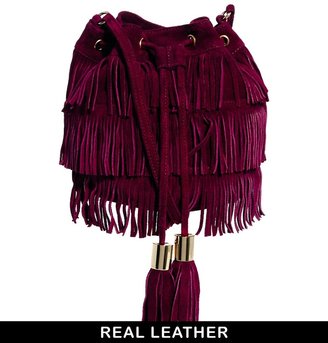 ASOS Leather Duffle Bag With Fringing
