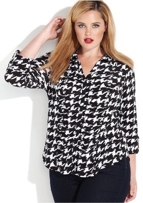 INC International Concepts Plus Size Houndstooth Ruched Blouse