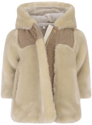 Chloe Baby Girls Beige Faux Fur Coat With Hood