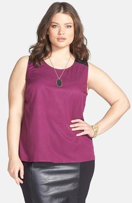 Sejour Faux Leather Trim Shell (Plus Size) (Online Only)
