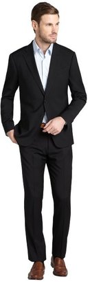 Armani 746 Armani black wool 2 button suit with flat front pants
