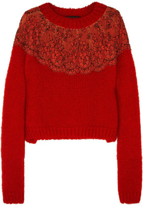 Christopher Kane Lace-appliquéd mohair-blend sweater