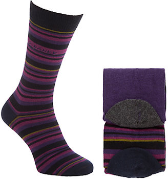 Ted Baker Royton Stripe Socks, Pack of 2, One Size, Purple