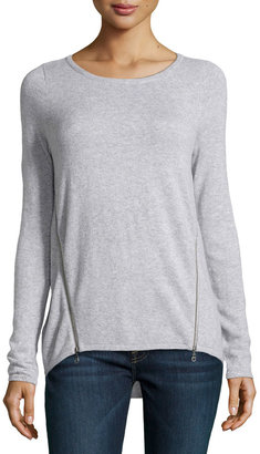 Design History Cashmere-Blend Zip-Detailed Sweater, Moonbeam Heather Gray