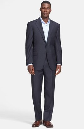 Canali Classic Fit Navy Tonal Houndstooth Wool Suit