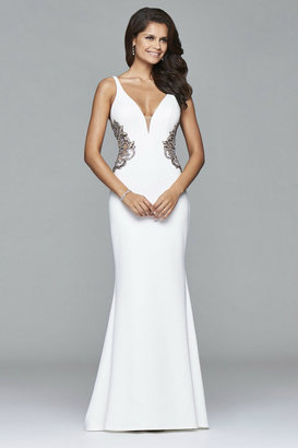 Faviana s7916 Long fitted neoprene dress with beading at side waist