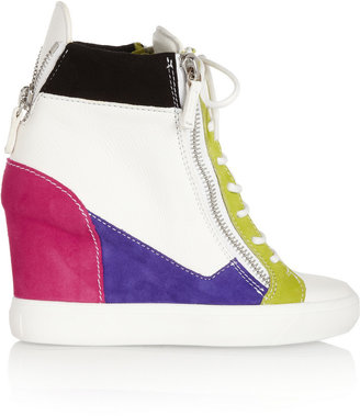 Giuseppe Zanotti Lorenz Leather and Suede Wedge Sneakers