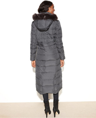 DKNY Petite Hooded Faux-Fur-Trim Maxi Down Puffer Coat
