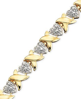 Townsend Victoria 18k Gold over Sterling Silver Bracelet, 9" Diamond Accent Heart Link Bracelet