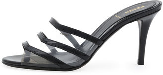 Fendi Patent Leather & PVC Slide Sandal, Black/Smoke/Nude
