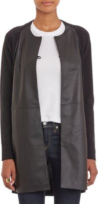 M.PATMOS Leather-Front Wool Coat-Black