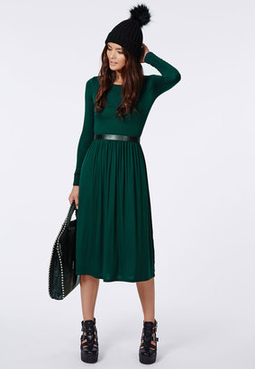 Missguided Long Sleeve Jersey Midi Dress Green