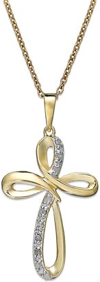 Macy's Diamond Cross Pendant Necklace in 18k Gold over Sterling Silver (1/10 ct. t.w.)