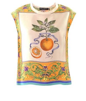 Dolce & Gabbana Orange and floral-print silk top