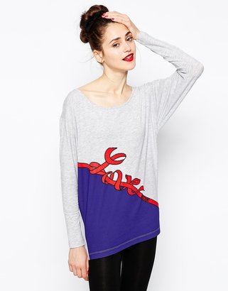 Love Moschino Long Sleeve Low Bow Wrap T-Shirt